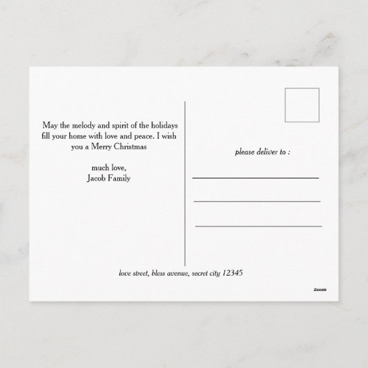 赤エレガント水牛クリスマスツリーファミリー4写真 シーズンポストカード (裏面)