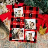 赤エレガント水牛クリスマスツリーファミリー4写真 シーズンポストカード