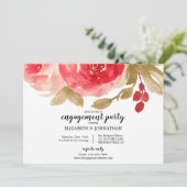 赤エレガント水色バラ婚約パーティ 招待状 (スタンド正面)