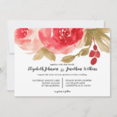 赤エレガント水色バラ結婚式 招待状 (正面)