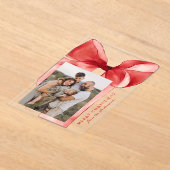 赤エレガント水色ボーフォトホリデーカード アクリル招待状 (レイダウン)