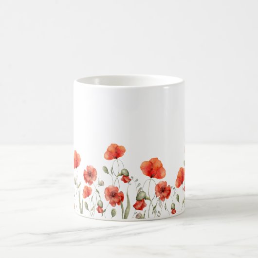 赤エレガント水色ポピーの花 コーヒーマグカップ (中央)