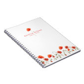 赤エレガント水色ポピーパーソナライズされた花 ノートブック (右側)