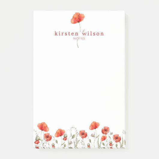 赤エレガント水色ポピーパーソナライズされた花 ポストイット (正面)