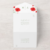 赤エレガント水色ポピーフローラ庭園の結婚式 オールインワン招待状 (外側)
