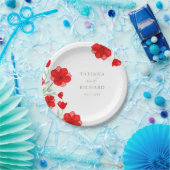 赤エレガント水色ポピーフローラ結婚ズ ペーパープレート (パーティー)