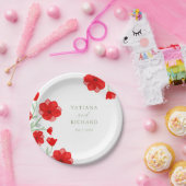 赤エレガント水色ポピーフローラ結婚ズ ペーパープレート (パーティー)