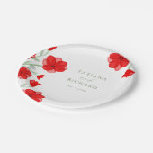 赤エレガント水色ポピーフローラ結婚ズ ペーパープレート (アングル)