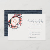 赤エレガント海軍水中カニ沿岸結婚部 出欠カード (正面/裏面)