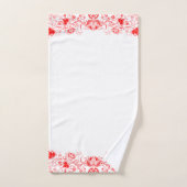 赤エレガント渦巻きフローラ縁ど バスタオルセット (ハンドタオル)