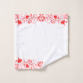 赤エレガント渦巻きフローラ縁ど バスタオルセット (ウォッシュタオル)