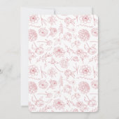 赤エレガント牡丹フローラ線スケッチ結婚 招待状 (裏面)