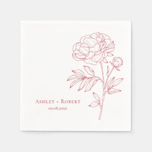 赤エレガント牡丹モダン結婚の花 スタンダードカクテルナプキン