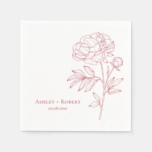 赤エレガント牡丹モダン結婚の花 スタンダードカクテルナプキン (正面)