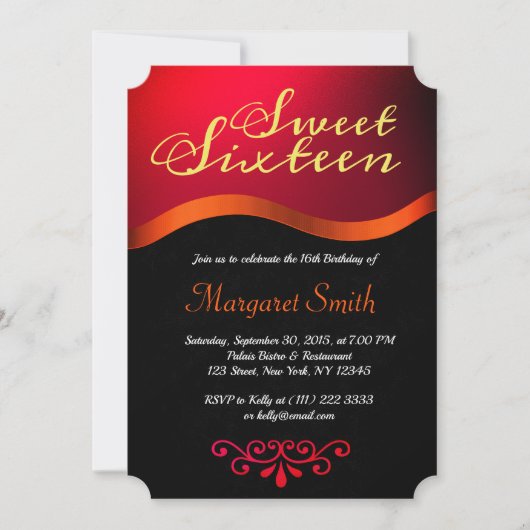 赤エレガント王室の甘16パーティー招待状 招待状 (正面)
