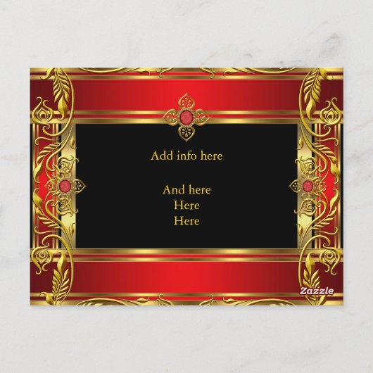 赤エレガント王室の華美宝石ブラック金ゴールド ポストカード (裏面)