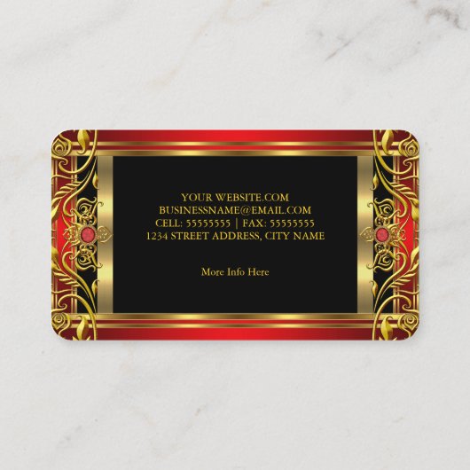 赤エレガント王室の華美宝石ブラック金ゴールド 名刺 (裏面)