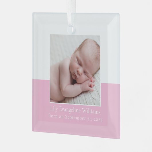 赤エレガント生まれたばかりのちゃん女子フォトピンク形見 ガラスオーナメント (正面左)
