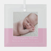 赤エレガント生まれたばかりのちゃん女子フォトピンク形見 ガラスオーナメント (正面)