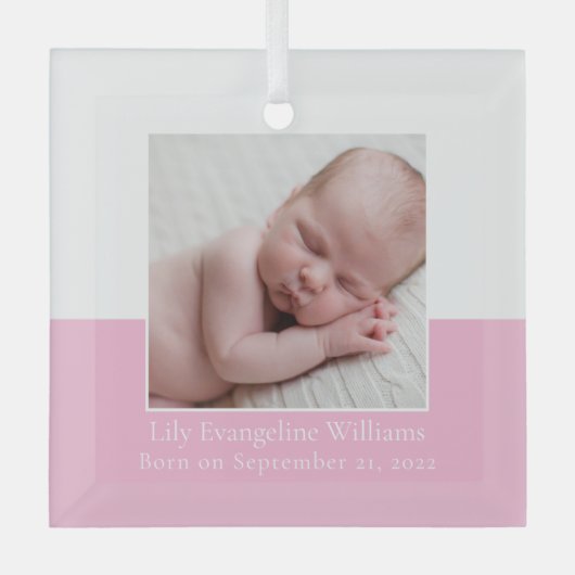 赤エレガント生まれたばかりのちゃん女子フォトピンク形見 ガラスオーナメント (正面)
