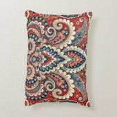 赤エレガント白と青のペイズリーフローラルパターン アクセントクッション (裏面(縦))
