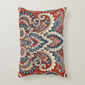 赤エレガント白と青のペイズリーフローラルパターン アクセントクッション (正面(垂直))