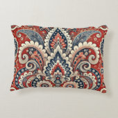 赤エレガント白と青のペイズリーフローラルパターン アクセントクッション (裏面)