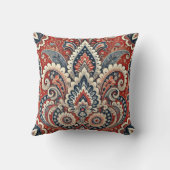 赤エレガント白と青のペイズリーフローラルパターン クッション (裏面)