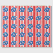 赤エレガント白と青のポップコーンのパタストライプのーン ラッピングペーパー (フラット)