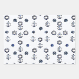 赤エレガント白と青をテーマに航海のした ラッピングペーパーシート