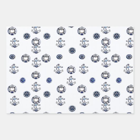 赤エレガント白と青をテーマに航海のした ラッピングペーパーシート (正面)