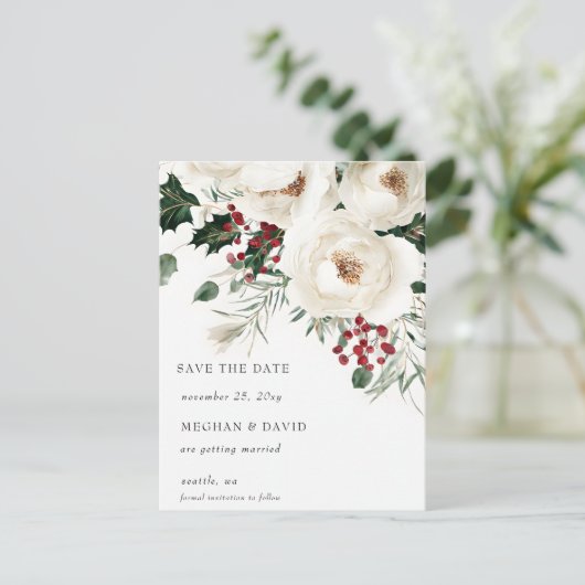 赤エレガント白の冬のクリスマス 案内ポストカード (スタンド正面)