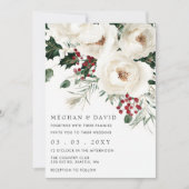 赤エレガント白の冬のクリ結婚スマス 招待状 (正面)