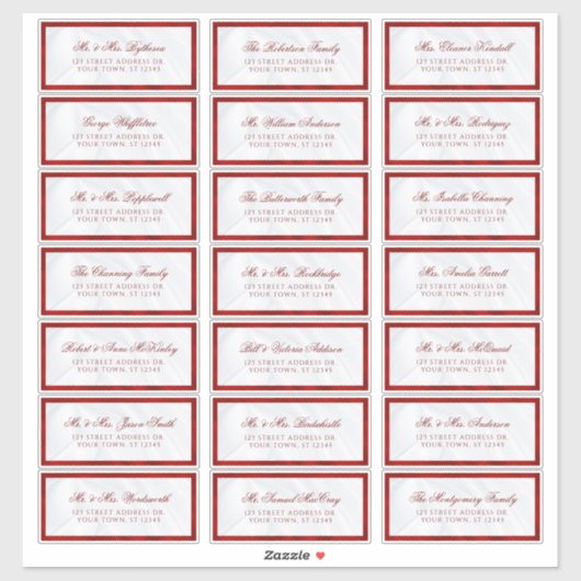 赤エレガント白の結婚ゲスト住所 シール (シート)