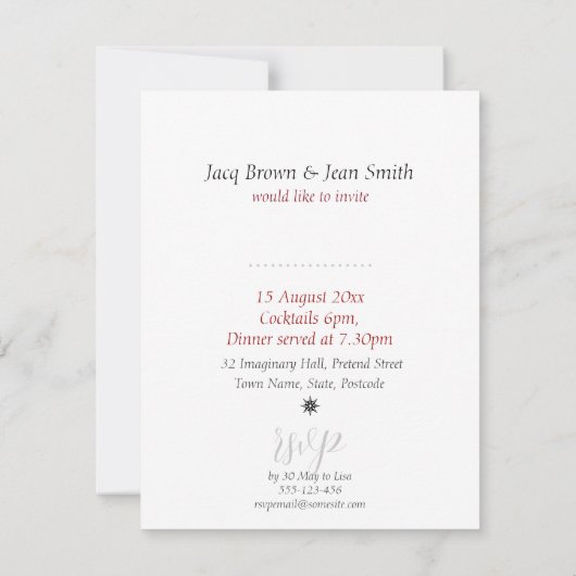 赤エレガント白ろうけつ染めカクテルパーティー 招待状 (裏面)