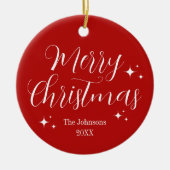 赤エレガント白カスタムメリークリスマスオーナメント セラミックオーナメント (正面)