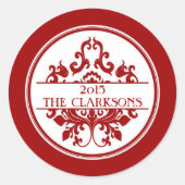 赤エレガント白ダマスクラウンド封筒用シール ラウンドシール (正面)