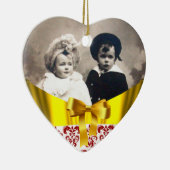 赤エレガント白ダマスクリボン写真テンプレート セラミックオーナメント (右)