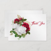 赤エレガント白バラブーケ サンキューカード (正面/裏面)