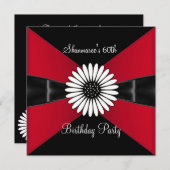 赤エレガント白フラワーブラック60th誕生日パーティー 招待状 (正面/裏面)