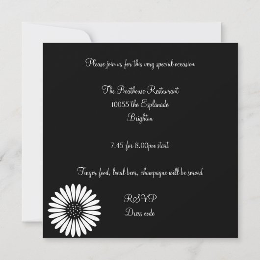 赤エレガント白フラワーブラック60th誕生日パーティー 招待状 (裏面)