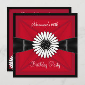 赤エレガント白フラワーブラック60th誕生日パーティー 招待状 (正面/裏面)