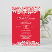赤エレガント白フローラブライダルシャワーパーティー 招待状 (スタンド正面)