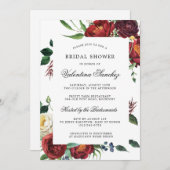 赤エレガント白フローラブライダルシャワー 招待状 (正面/裏面)