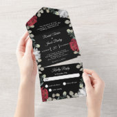 赤エレガント白フローラ結婚緑 オールインワン招待状 (貼ってはがせる)