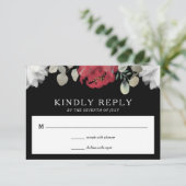 赤エレガント白フローラ緑オンブラック結婚ズ 出欠カード (スタンド正面)