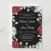 赤エレガント白フローラ緑オンブラック結婚ズ 招待状 (正面)