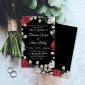 赤エレガント白フローラ緑オンブラック結婚ズ 招待状