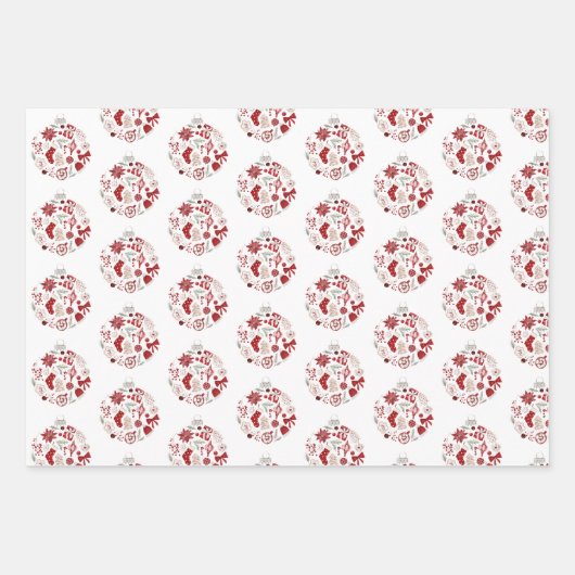赤エレガント白メリークリスマスオーナメント ラッピングペーパーシート (正面3)