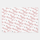 赤エレガント白メリークリスマスハッピーホリデー ラッピングペーパーシート (正面3)